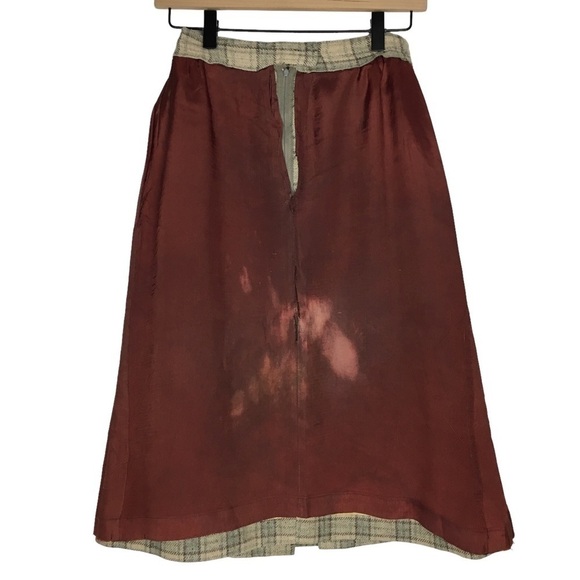 VINTAGE Midi Skirt Wool Plaid Lady Thomson Neutral Minimalist Tartan Size 10 - Picture 9 of 16